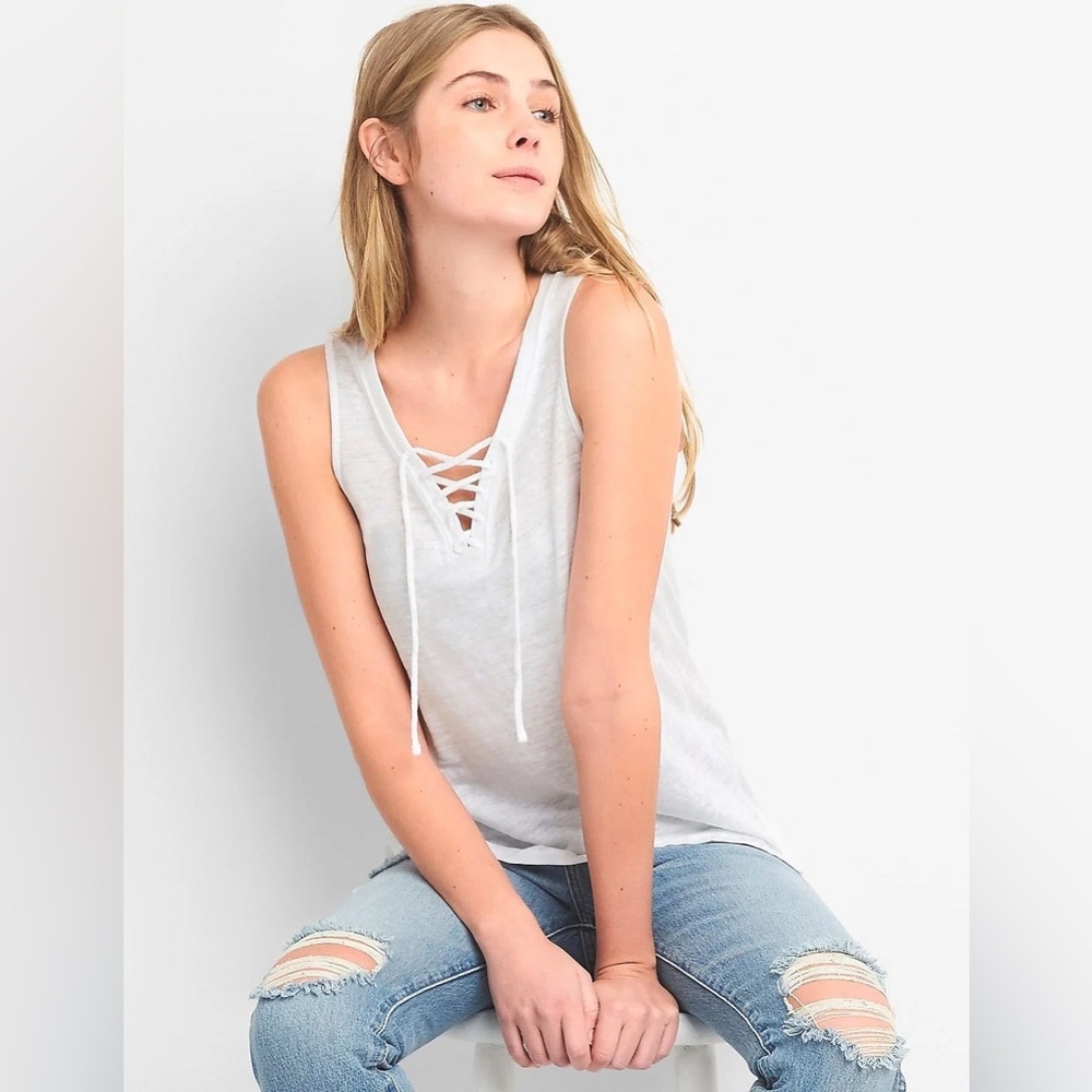 Asymmetrical White Lace Up Feminine Flowy Tank Top